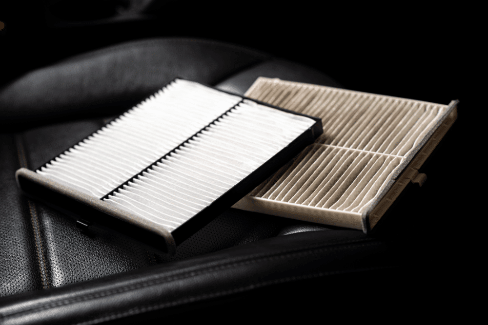 Cabin air filter, auto repair in Arcata, CA by North Bay Automotive. Image of new and used cabin air filters on a vehicle seat, highlighting improved air quality, HVAC efficiency, and a commitment to clean, comfortable driving.